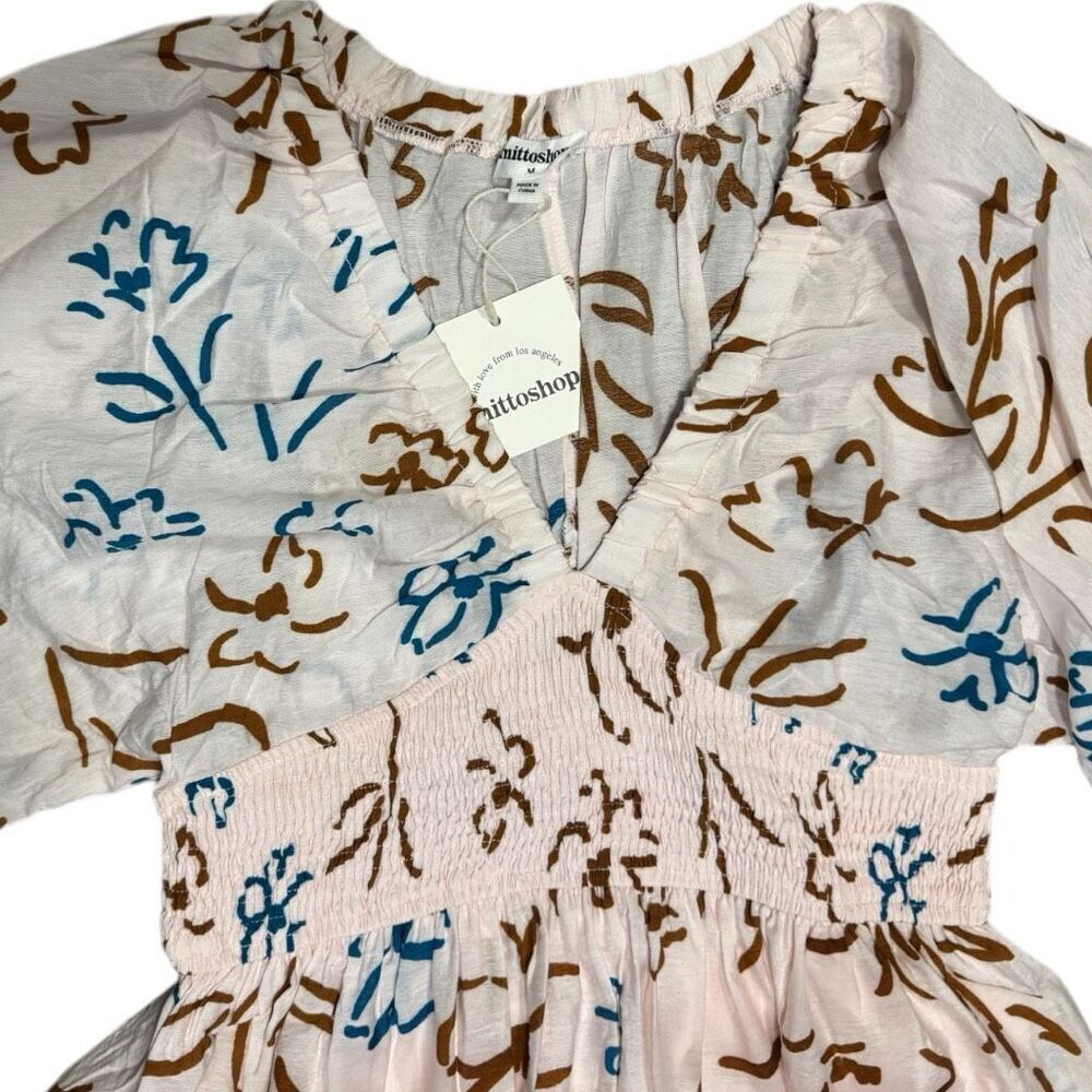 Flower Print Smocked Waist Mini Dress - Mittoshop NWT - Picture 8 of 10